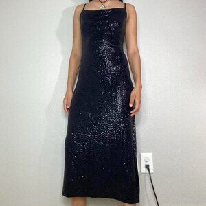 Y2K BEBE BLACK SEQUIN MAXI DRESS